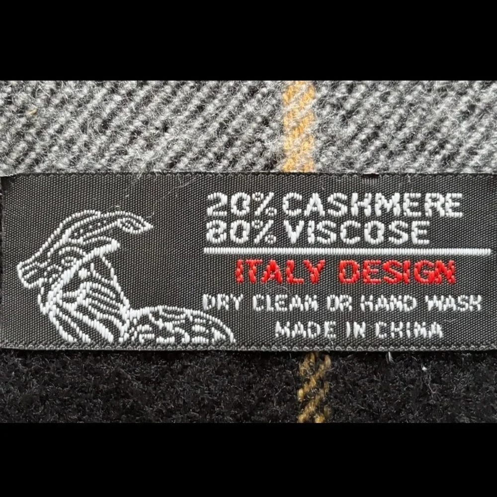 Cashmere Blend Scarf, Unisex Plaid in Black, Brown, and Gray, Italian Design, OS